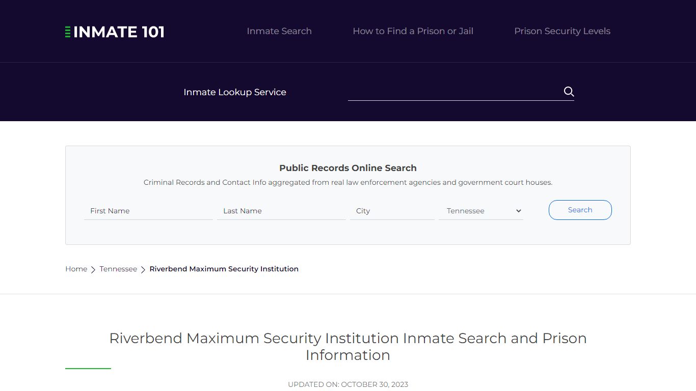 Riverbend Maximum Security Institution Inmate Search and Prison Information